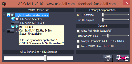 ASIO4All Control panel